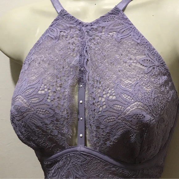 Victorias Secret Very Sexy Plunge Lace Halter High Neck Long Line Bra Lilac 32DD - Picture 7 of 9